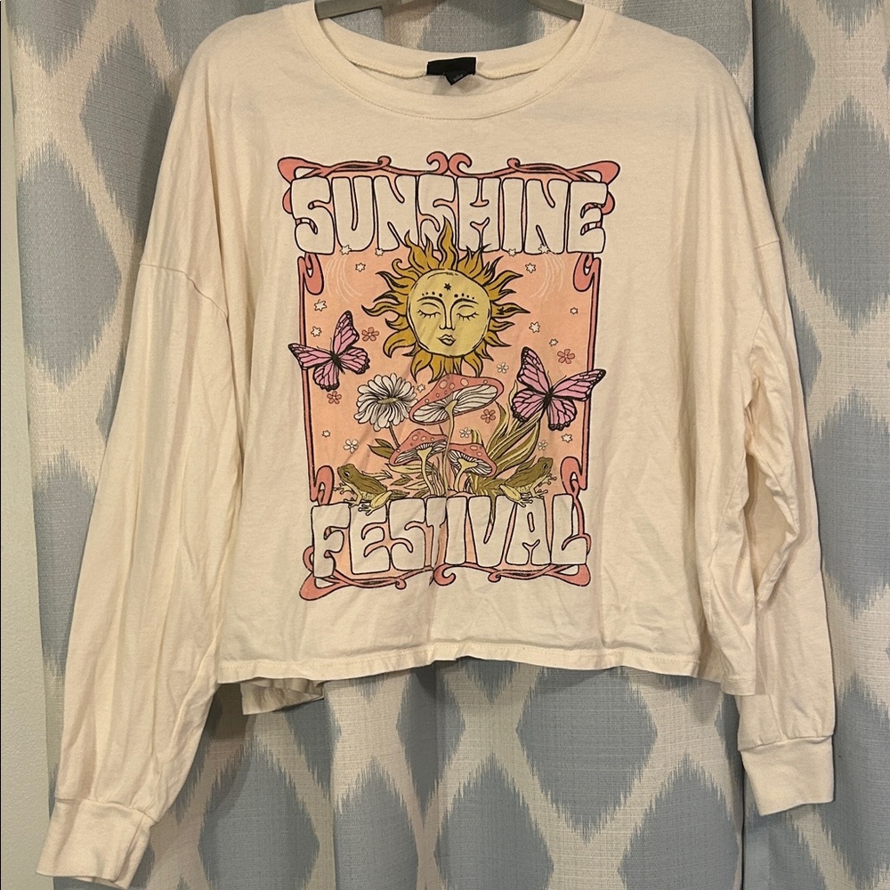Torrid Cream Sunshine Festival Graphic Long Sleeve Top